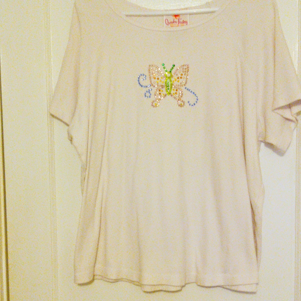 Quacker Factory Pink and White Boxy Short Sleeve Tee